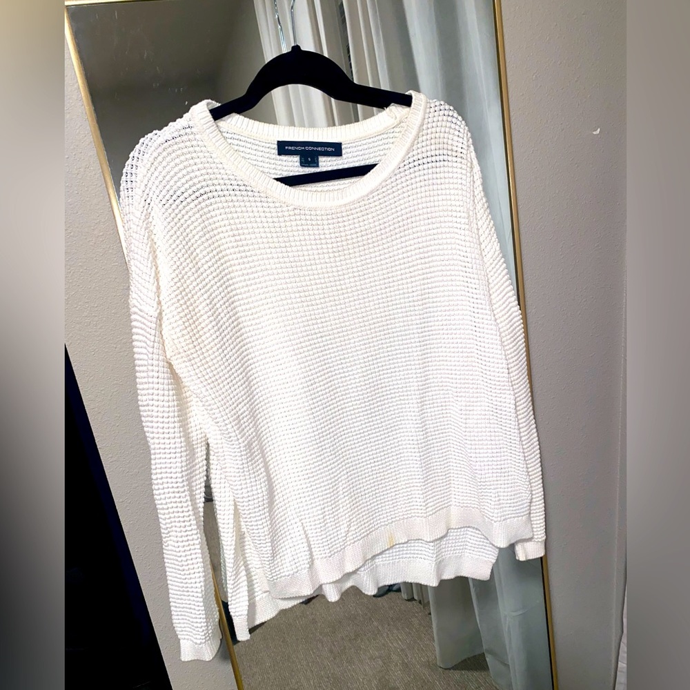 French Connection Womens White Waffle Pullover Sweater